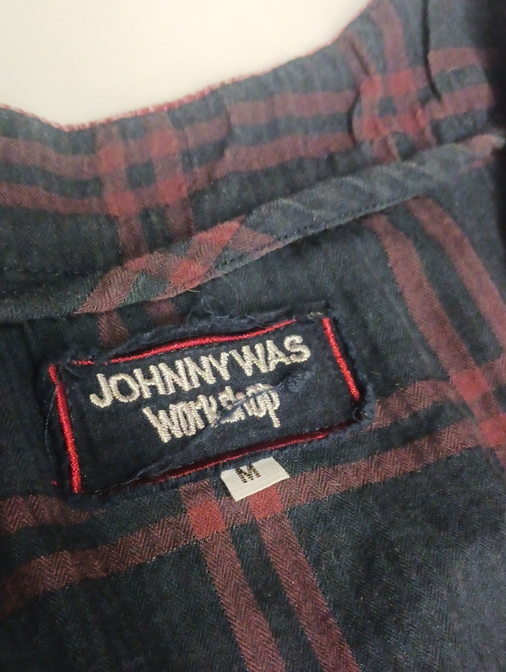 Johnny Was Girls' Navy Plaid Top with Burgundy Embroidered Trim M -L - Picture 5 of 6